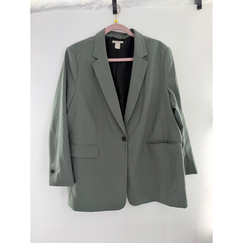 H&M Womens Single Button Oversized Blazer Sage Green XL Workwear Professional